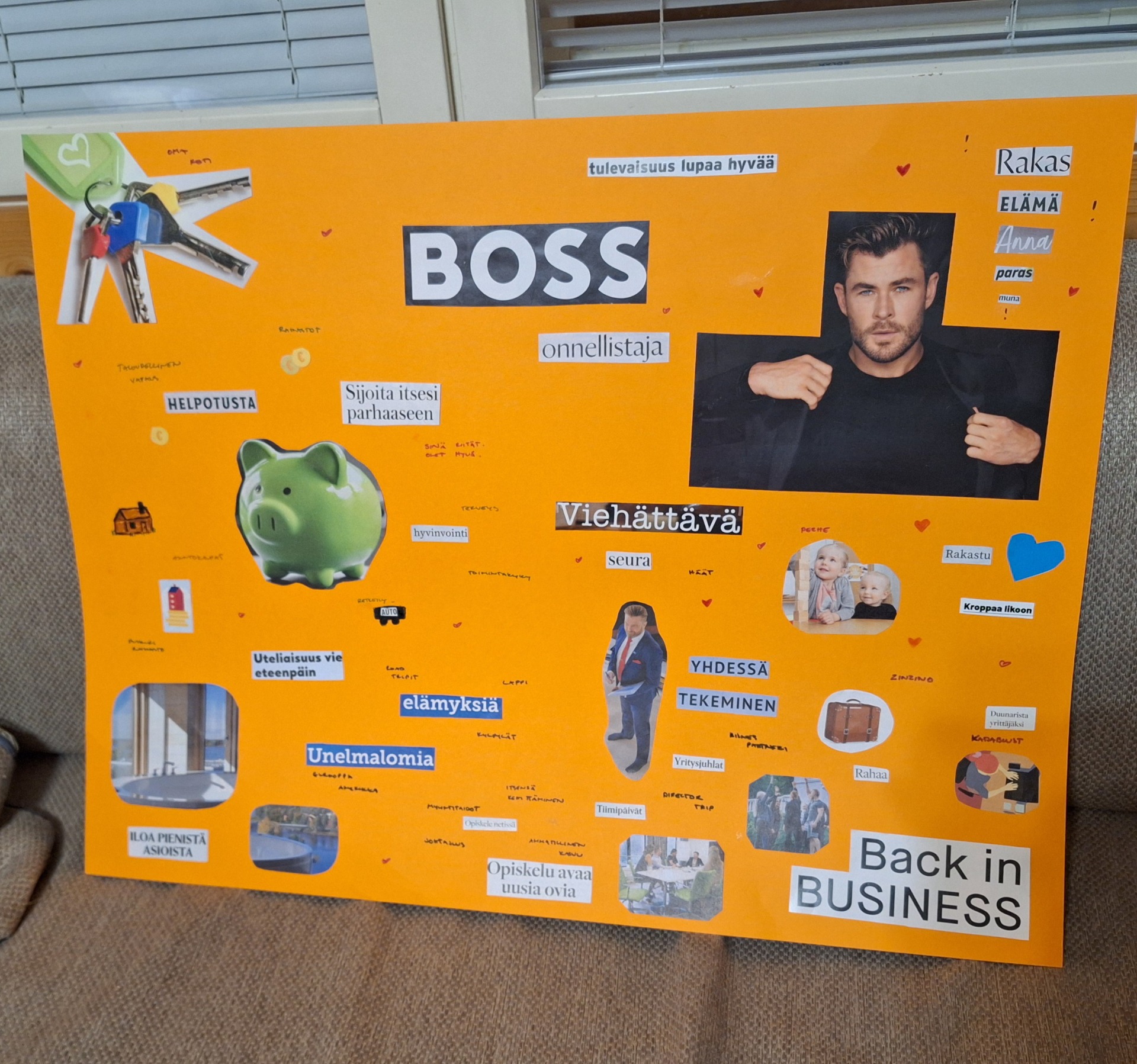 Tämän tavotetaulun tein vuonna 2023. Jotenkin oli huikee fiilis, kun tajus et siitä ne unelmat tuli toteen. 